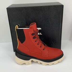 Sorel Brex lace-up boots warp red leather waterproof chunky platform shoe new 9